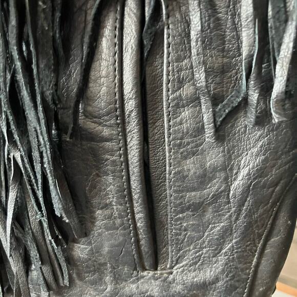 Vintage 80’s UNIK Fringe Leather Black Jacket Small/ Medium - Picture 4 of 12